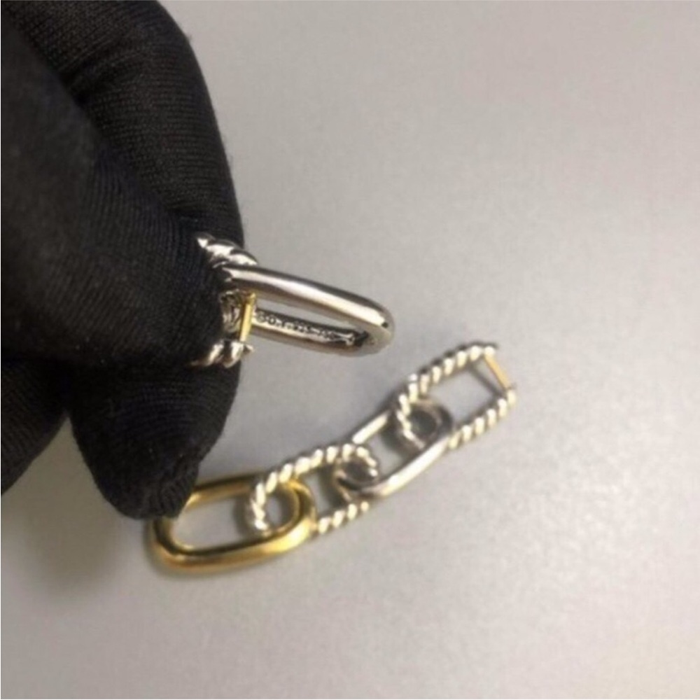 David Yurman Mixed Metal Link Drop Earrings — Gold and Silver - Picture 3 of 7